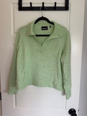 Revolve PIECES Light Green Collared Knit Pullover